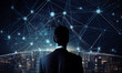 © Visual Studio - Global business connections background illustration. Concept of trade, networks, financial infastructure and internet of things. Male with suits and smart grid data visualization.
