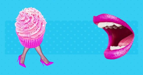 Wall Mural - Photo loop collage animation. Modern trippy design. Cake lover funny concept