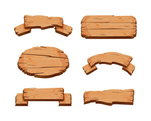 Poster - Wooden Empty Signboard Plank of Brown Timber Material Vector Set