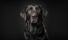  A Black Dog With A Black Background Looking At The Camera With A Sad Look On His Face And A Serious Look On His Face, With A Black Background.  Generative Ai