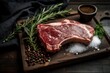 Rohes Steak aus Rindfleisch zum Grillen mit Gewürzen und weiteren Zutaten 
