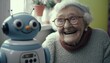Roboter im Pflegeheim oder Altersheim im Einsatz. Stolze Bewohner zeigen Ihren Roboter. Generativ KI