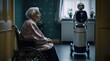Roboter im Pflegeheim oder Altersheim im Einsatz. Stolze Bewohner zeigen Ihren Roboter. Generativ KI
