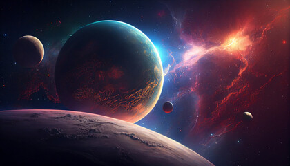 Wall Mural - Planets, stars and galaxies. Generative Ai