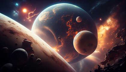 Wall Mural - Planets, stars and galaxies. Generative Ai
