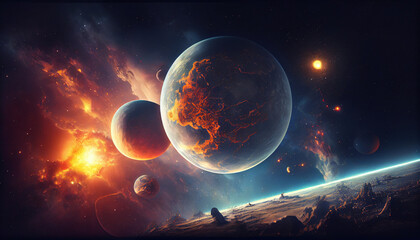 Wall Mural - Planets, stars and galaxies. Generative Ai