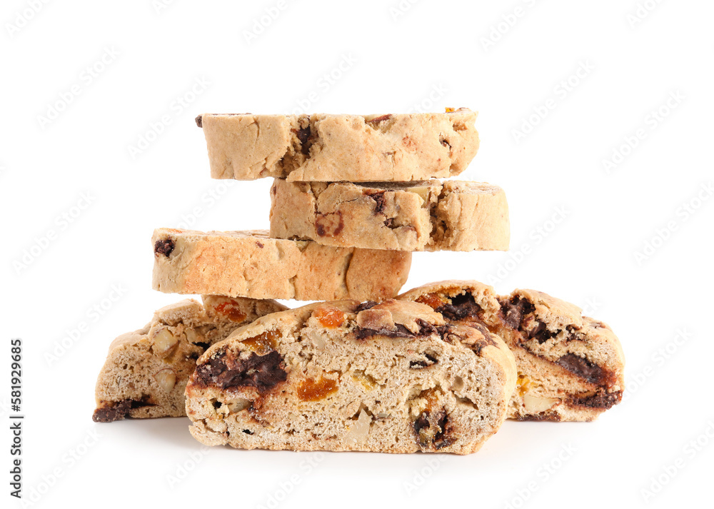 Delicious biscotti cookies isolated on white background