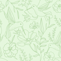 Seamless pattern with flowers,  branches, leaves and birds. Illustration for fabrics, phone case paper, gift packaging, textiles, interior design, cover.