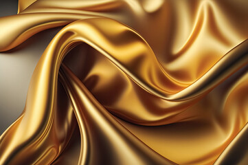 gold iridescent colors abstract shiny plastic silk or satin wavy background. generative ai