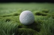 illustration, white golf ball on green grass, ai generative