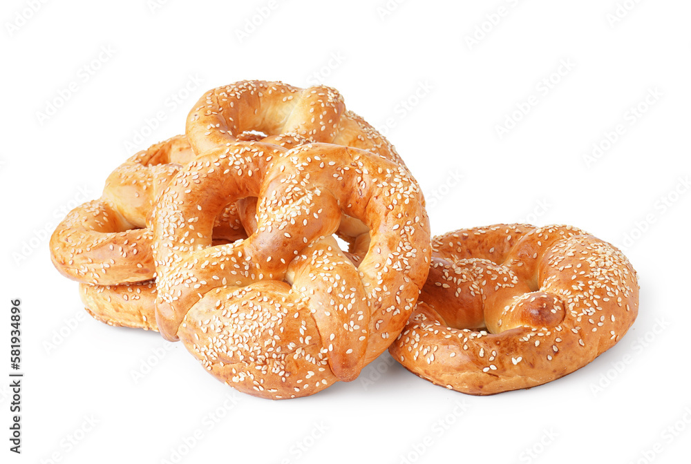 Tasty pretzels isolated on white background