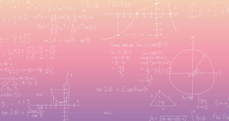 Wall Mural - image of mathematical equations over pink background