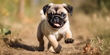 Adorable Pug Puppy Frolicking Outdoors