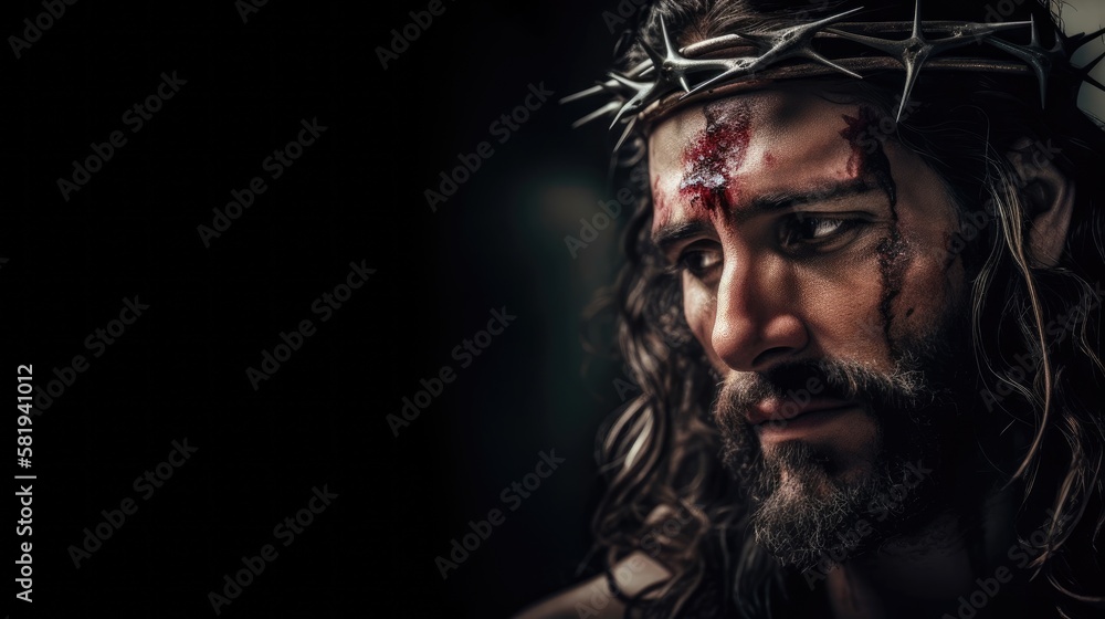 Jesus Christ, Savior of mankind. Banner. Generative AI