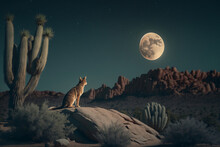 Coyote Howling At The Moon In The Desert Generative Ai
