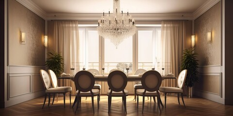 Wall Mural - 4K resolution or higher, Elegant dining room interior composition. Generative AI Technology