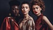© Juan - Diversity. Beauty Portrait Of Different Ethnicity Women. Multi-Ethnic Models Standing Together Against. aI generative.