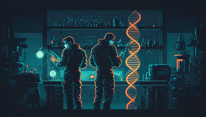 Canvas Print - Military scientists working on a DNA strain. Generative AI.