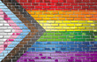 Progress Pride Flag on a brick wall - Illustration, 
Intersex-inclusive redesign of the Rainbow Flag