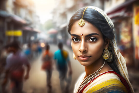 Beautiful indian girl. Young hindu woman. Neural network AI generated art