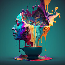 Woman Made Of Paint Dripping Into A Coffee Cup
