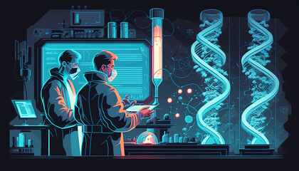 Wall Mural - Genetic scientists in the lab. Genome and DNA code science research. Generative AI.