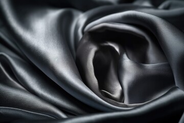 Canvas Print - macro shots of a banner and a silky gray fabric. Elegant, deep sewing background. A close up, copy space, and a gorgeous, silky satin fabric. monochromatic, minimalism, and abstraction. Generative AI