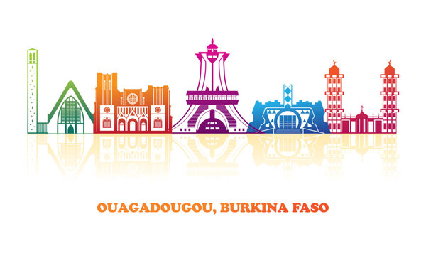 colourfull skyline panorama of city of ouagadougou, burkina faso - vector illustration
