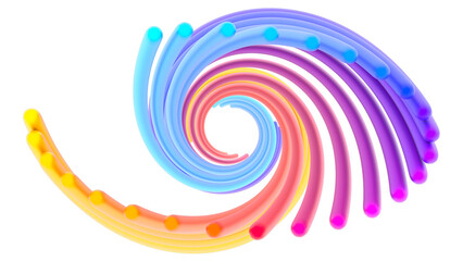 Wall Mural - Rainbow abstract twisted shape. Bright curl, artistic spiral. Abstract element for design. 3D rendering image. Image isolated on a transparent background.
