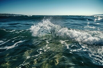 Canvas Print - Wave filled ocean, clear sky, and blue color. Generative AI