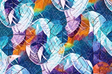 Canvas Print - geometric fiction in the form of net like, vibrant textile fabric designs. Generative AI