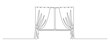 One continuous line drawing of window with curtains. Concept of living room interioa with drape cloth in simple linear style. Editable stroke. Doodle contour vector illustration