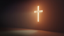 Shining Cross On The Wall With Warm Yellow Rays Of Light - 3D Illustration