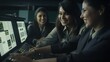 © Get Stock - Professional Workplace Female Women: Hispanic Air traffic controllers Greeting with Confidence Friendliness in Business Setting, Diversity Equity Inclusion DEI Celebration (generative AI