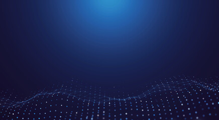 3D Rendering of abstract digital wave geometry, plexus grid dot style. For big data, artificial intelligence, network and communication industry, futuristic technology background