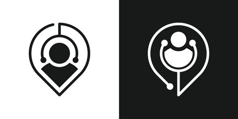 logo pin ,doctor and stethoscope icon vector health care illustration