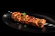 Above the silver metal plate, a chicken tikka kebab appears to float in the air. Generative AI