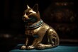 Egyptian deity depicted as a cat, a figurine of the animal against a dark background. Generative AI