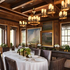 Wall Mural - Dining room with a rustic design and country charm1, Generative AI