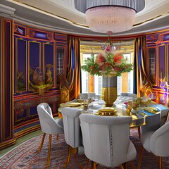 Wall Mural - Dining room with a whimsical design and colorful decor3, Generative AI