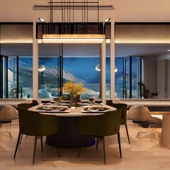 Wall Mural - Dining room with a modern design and minimalist decor2, Generative AI