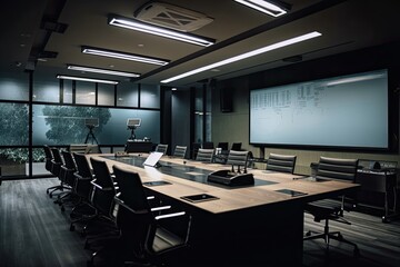 Wall Mural - Business data information projector board in conference room, meeting room, boardroom, Classroom, Office. Generative AI