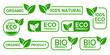 © IQ art_Design - Set of eco friendly icons. Ecologic food stamps. Organic natural food labels.