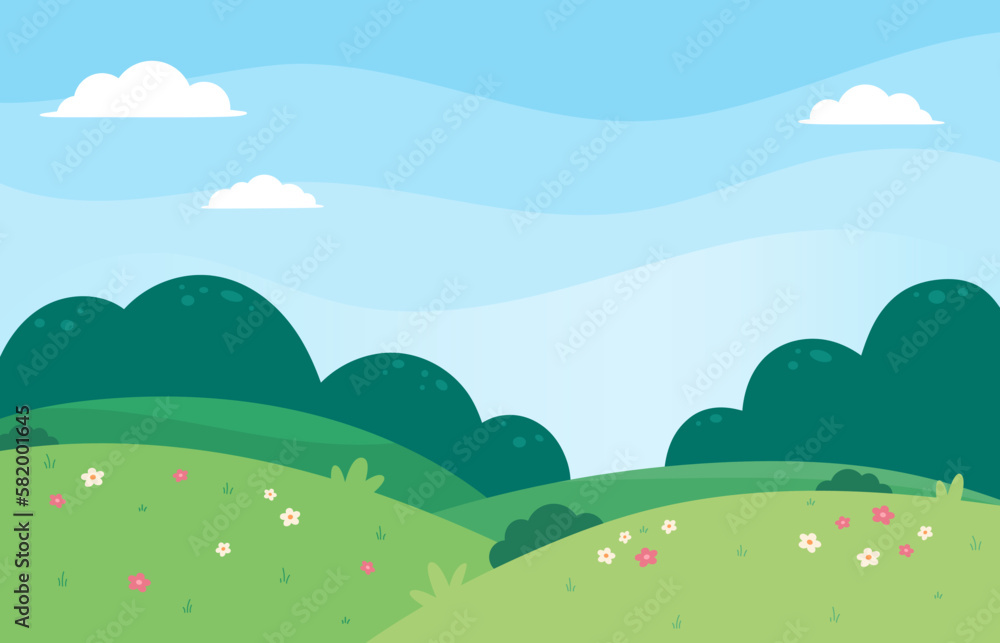 Flat design of natural spring landscape background illustration Stock ...