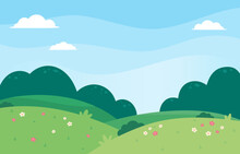 Flat Design Of Natural Spring Landscape Background Illustration