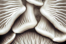 Close Up Of Gills Of Oyster Mushroom Pleurotus Ostreatus. Generative Ai