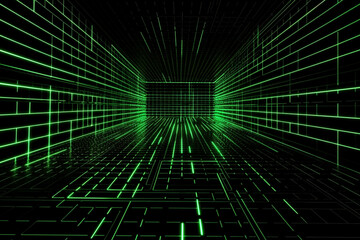 Abstract neon green laser beams over a dark background, ultraviolet spectrum, Generative AI