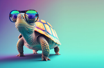 creative animal composition. turtle tortoise wearing shades sunglass eyeglass isolated. pastel gradi