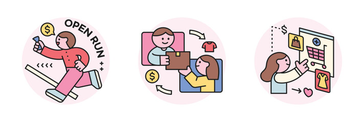 Wall Mural - people are shopping. online e-commerce. open run and shipping and web pages.