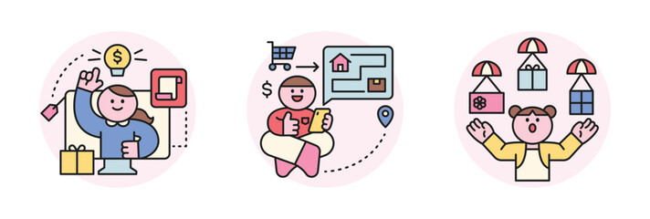 Wall Mural - people are shopping. online e-commerce. internet shopping and shipping address and drone delivery.